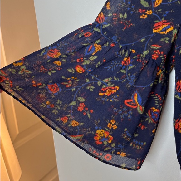 Madewell Navy Ruffle Floral Long Sleeve Dress - 4 - Picture 5 of 12